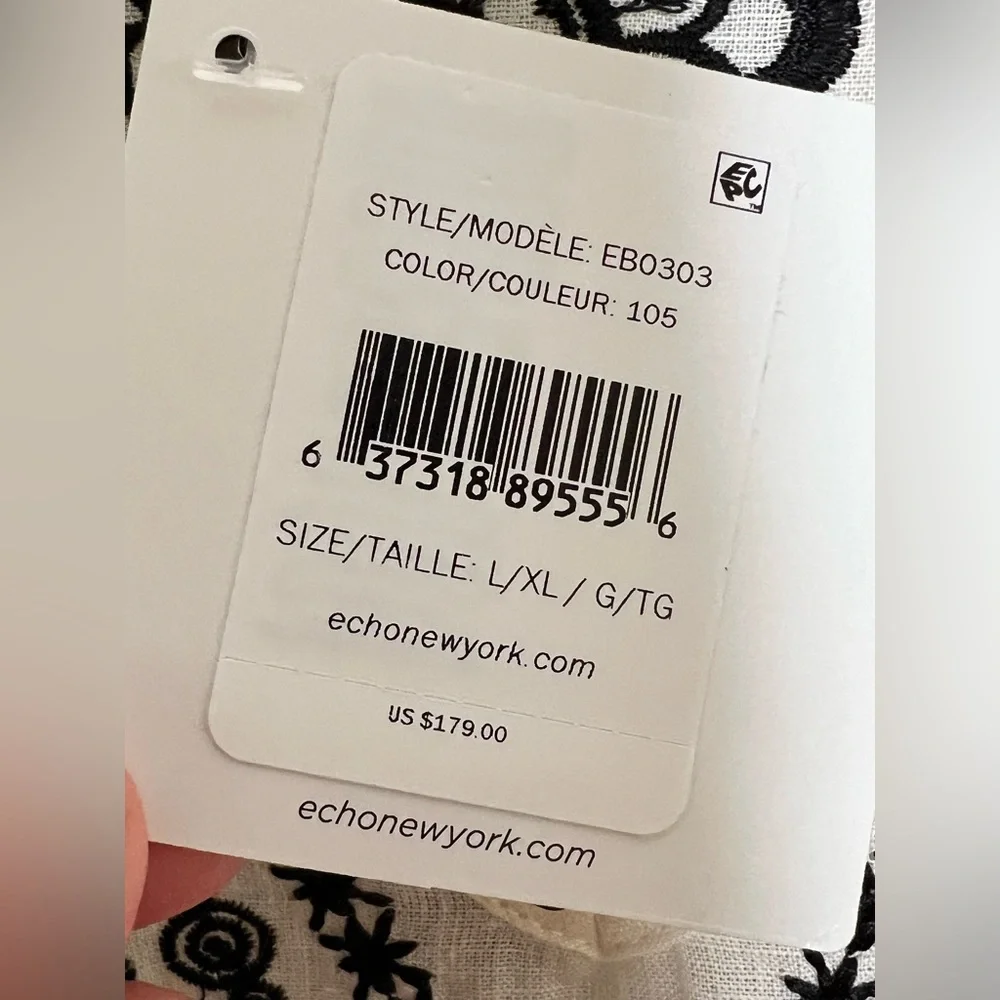 Echo Cream Linen Blend Amalfi Caftan W/Black Embroidery, Sz XL, NWT - Picture 8 of 8